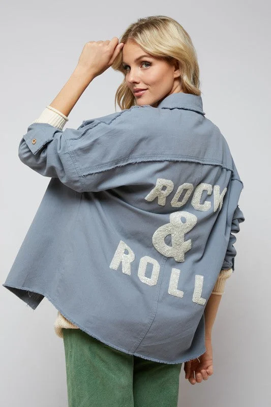 Sustainable Women's Clothing Hot Girl Rock & Roll Sequined Button Down Shacket In Denim Blue