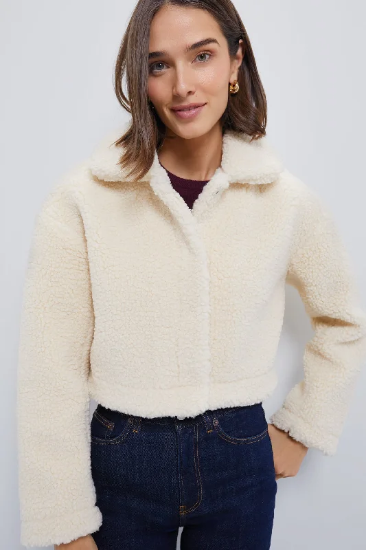 Women's Professional Outfit Cream Sherpa Sara Crop Jacket