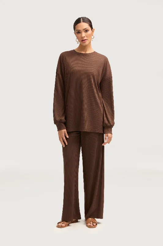 Women's Travel Attire Mona Ribbed Top & Pants Matching Set - Truffle