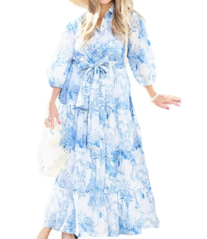 High End Fashion Beaufort Grandmillennial Block Print Dress In Blue