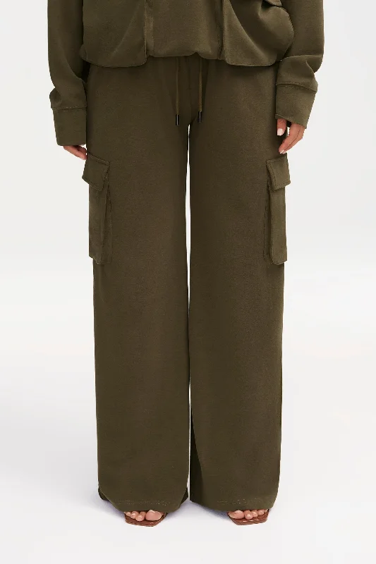 Women's Comfortable Apparel Demi Wide Leg Cargo Pocket Pants - Khaki Green