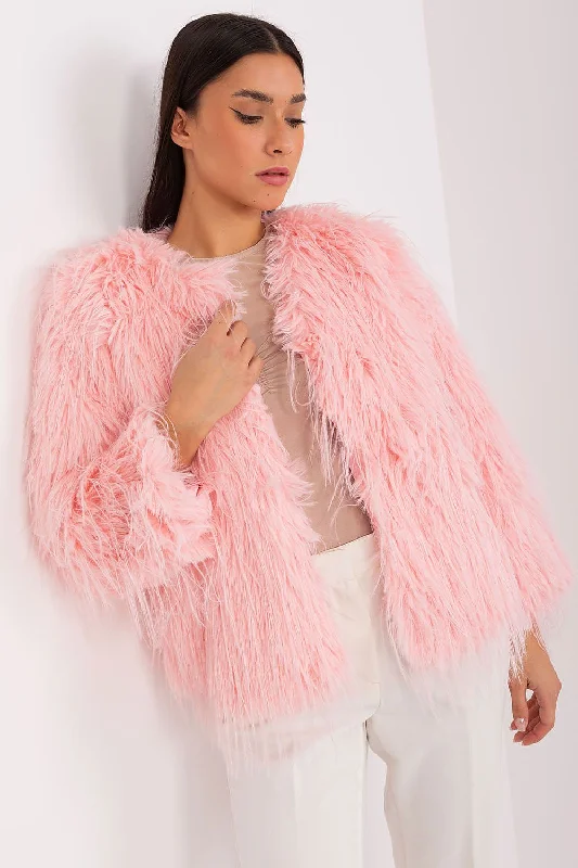 Elegant Women's Evening Garments AT Faux Feather Fuzzy Jacket