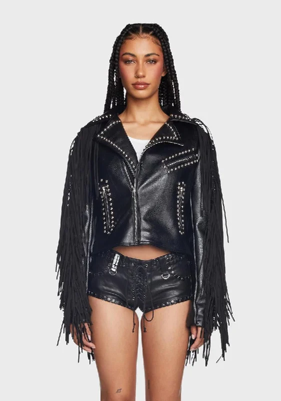 Fashionable Women's Clothes Ryder Fringe Moto Jacket