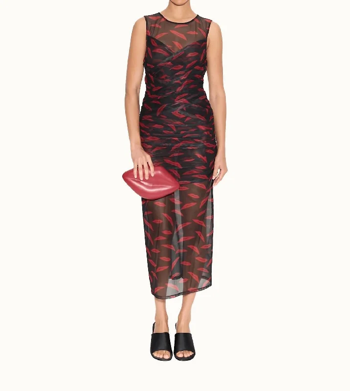 Elegant Attire For The Modern Lady Kinny Mesh Dress In Lip Print