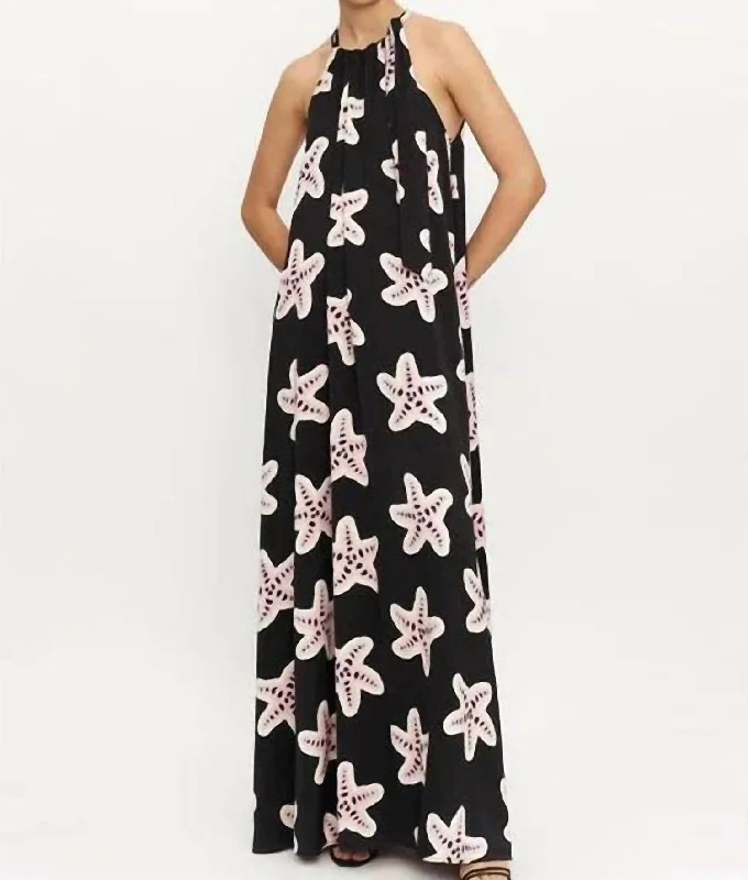 Chic And Trendy Starfish Print Dress In Black