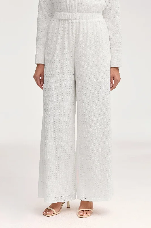 Women's Transitional Attire Sadie White Eyelet Wide Leg Pants