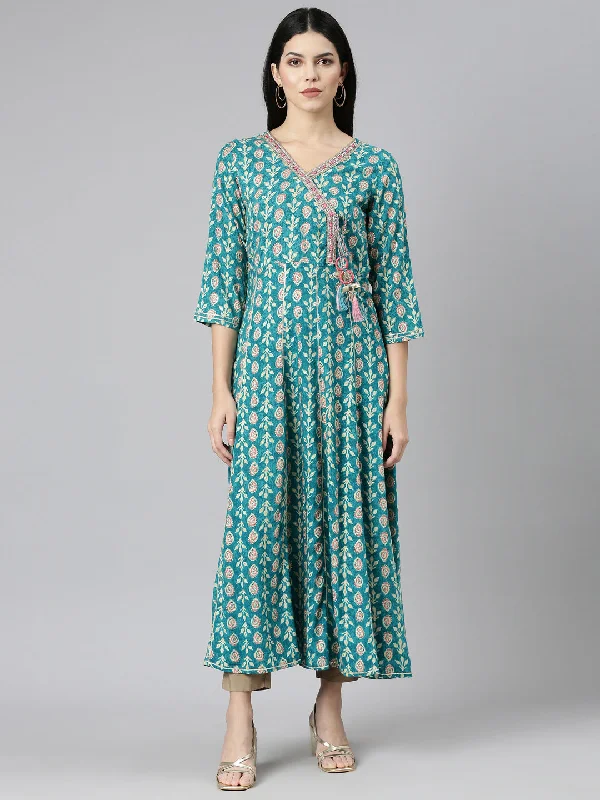 Trendy Fashion Sale Neeru's Green Straight Casual Printed Dress