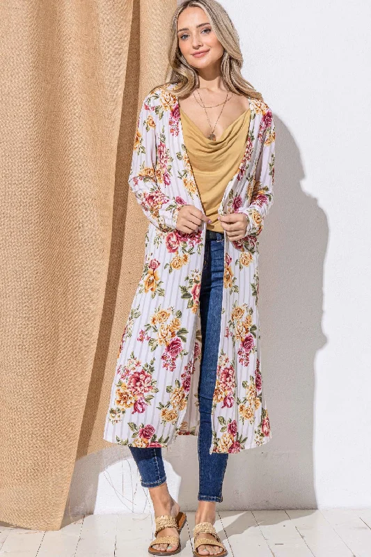 Women's Occasion Wear Apparel Floral Kimono Open Front Longline Cardigan