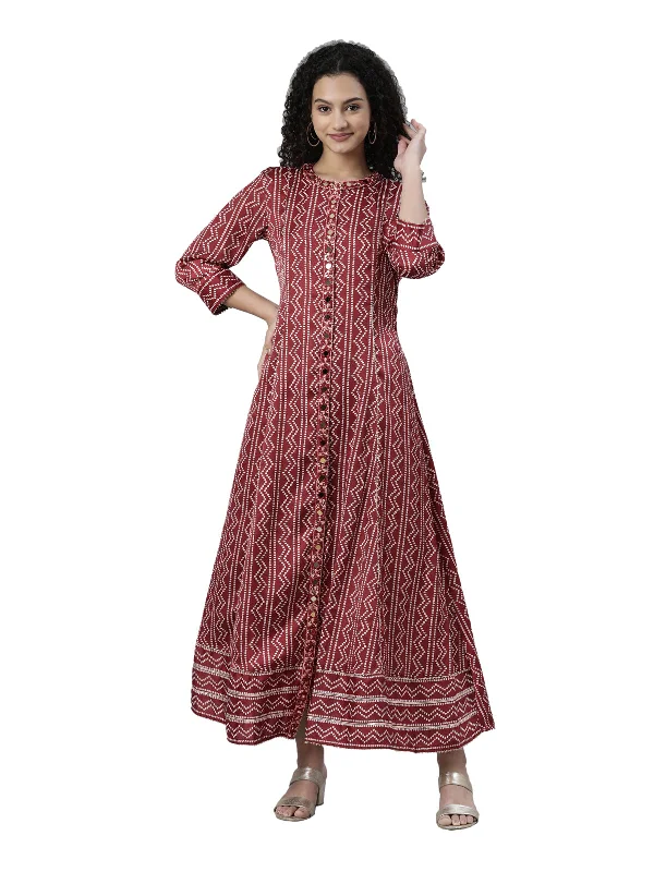 Elegant Fashion Neeru's Maroon Straight Casual Printed Dress