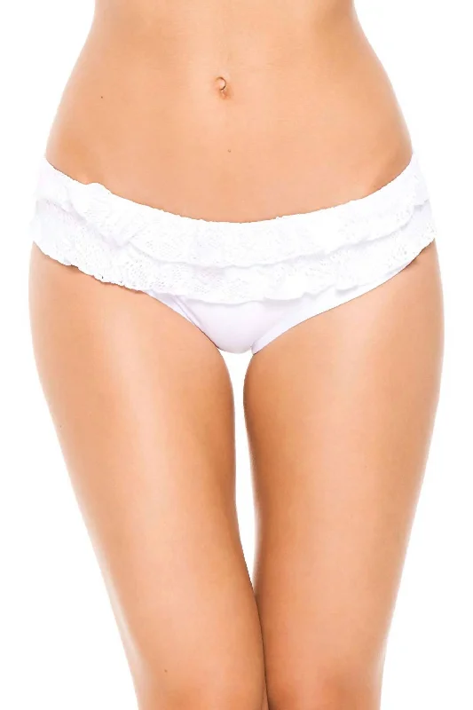 Women's Clothing Sets Women's Bahama Hipster Crochet Ruffle Bikini Bottom Swimsuit Small In White