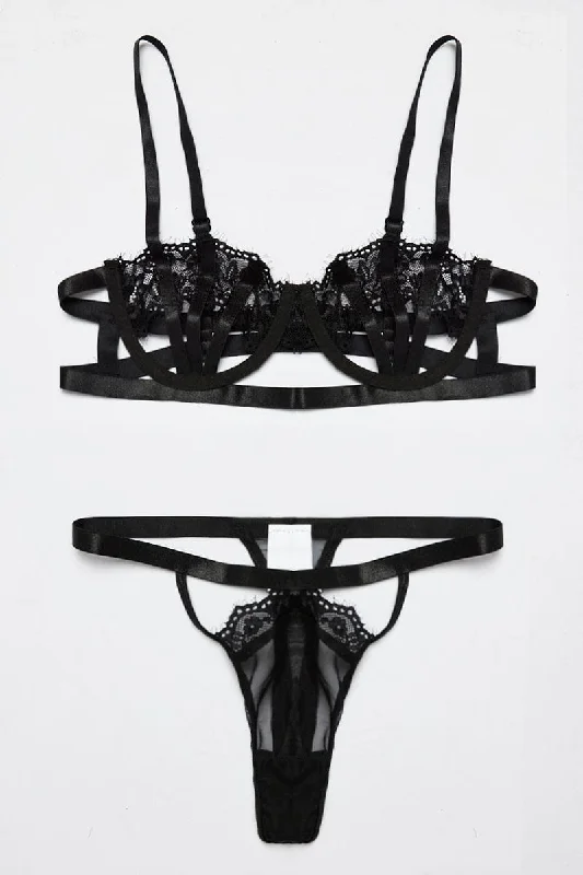 Women's Clothes For The Office Black Lace Lingerie Set