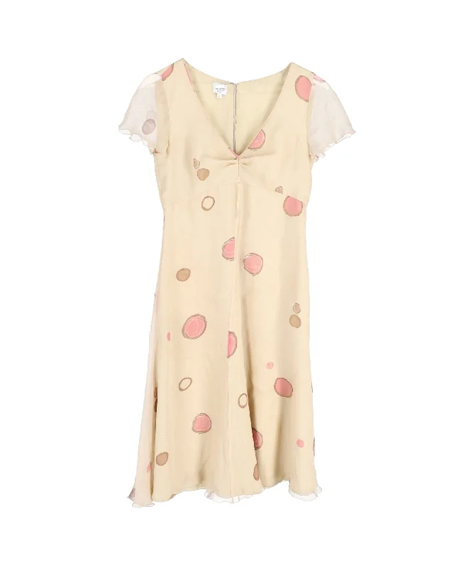 Timeless Elegance Armani Collezioni Short Sleeve Dot-Printed Dress in Beige Silk