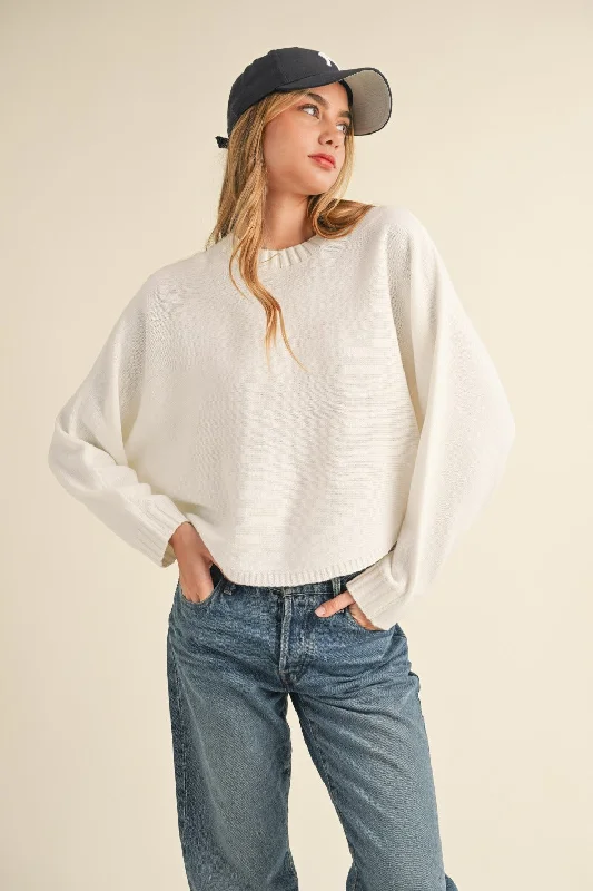 Sustainable Women's Apparel Round Neck Dolman Sleeve Cropped Sweater