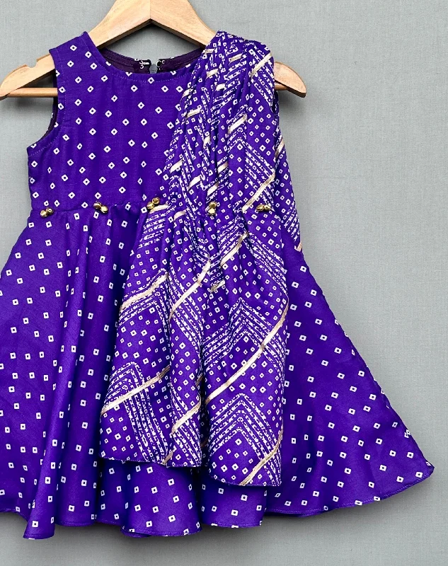 Fashion Forward, Function First Pre-Order: Purple Bandhani Print Dress with Attached Dupatta