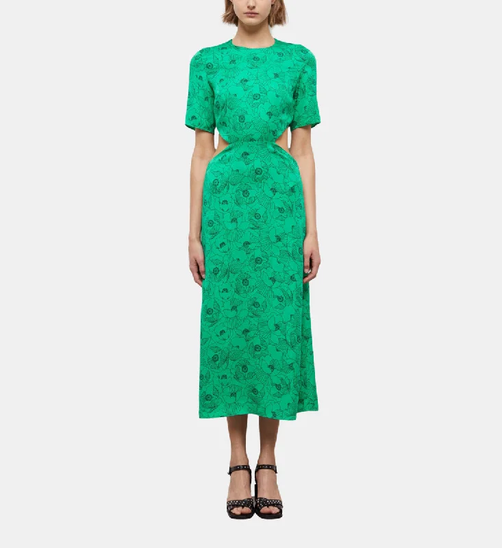 Quality Wear Long Printed Dress With Cut-out Details