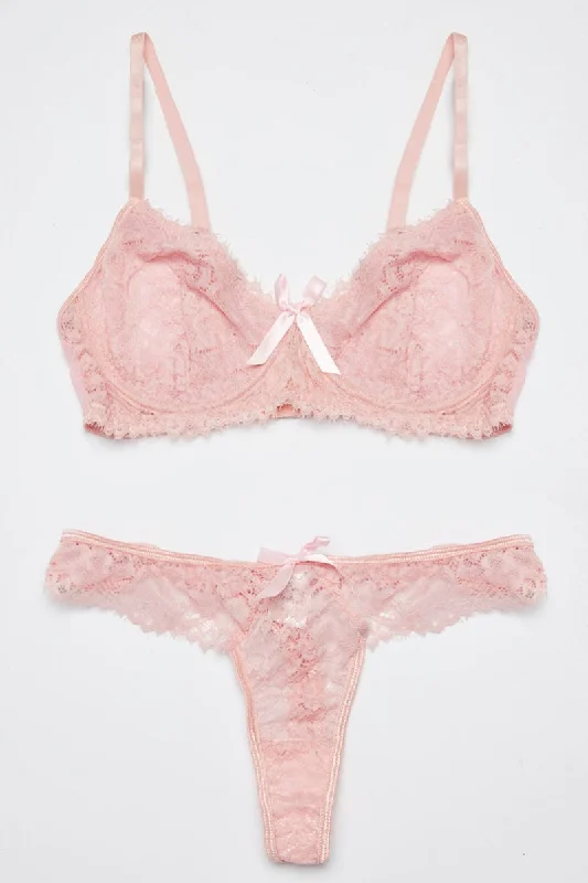 Women's Evening Clothing Pink Lace Lingerie Set