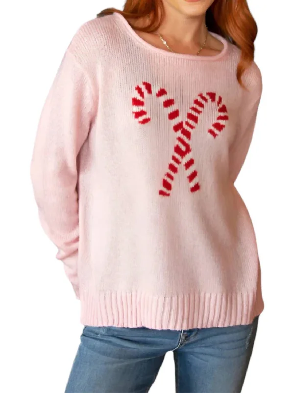 Women's Athletic Clothes Candy Cane Crewneck Sweater In Artic Pink