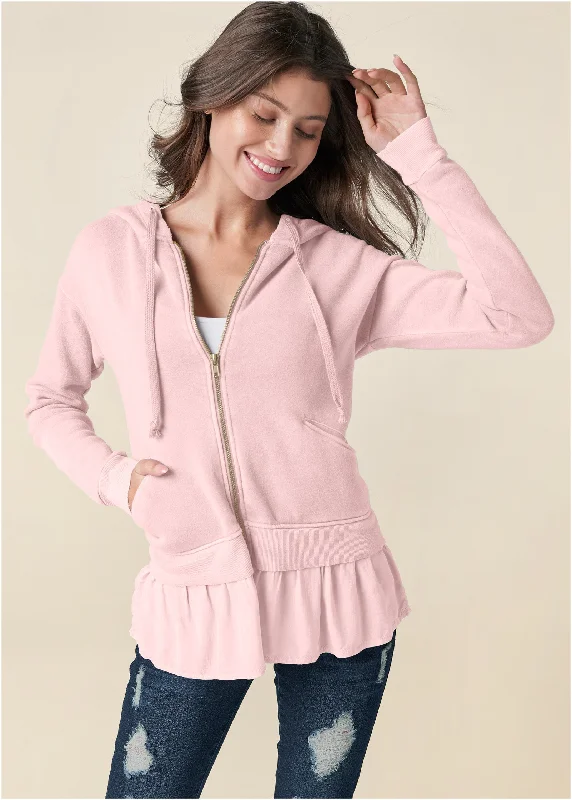 Women's Everyday Garments Ruffle Hem Lounge Jacket - Light Pink