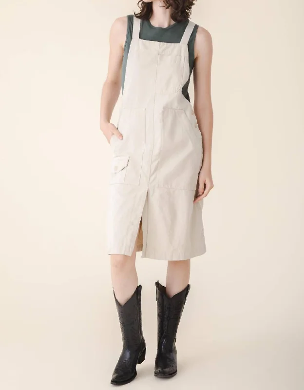 Discount Extravaganza Canvas Overall Dress In Oyster