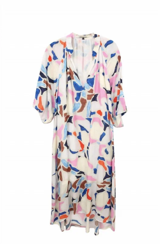 Evening Elegance Breezy Printed Dress In Off White