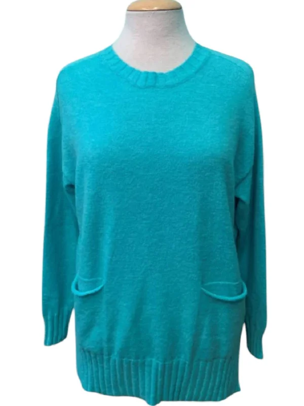 Plus-Size Women's Clothing Women's Crew Neck Pocket Knit Sweater In Peacock