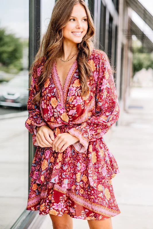 Relaxed Style Go On With It Red Mixed Print Dress