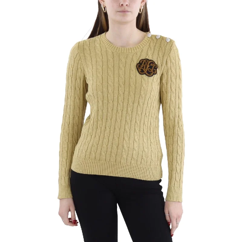 Women's Vacation Attire Womens Patchwork Button Trim Pullover Sweater