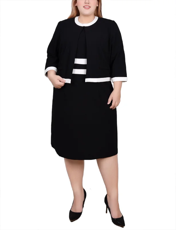 Wardrobe Essentials Plus Size Elbow Sleeve Colorblocked 2 Piece Dress Set