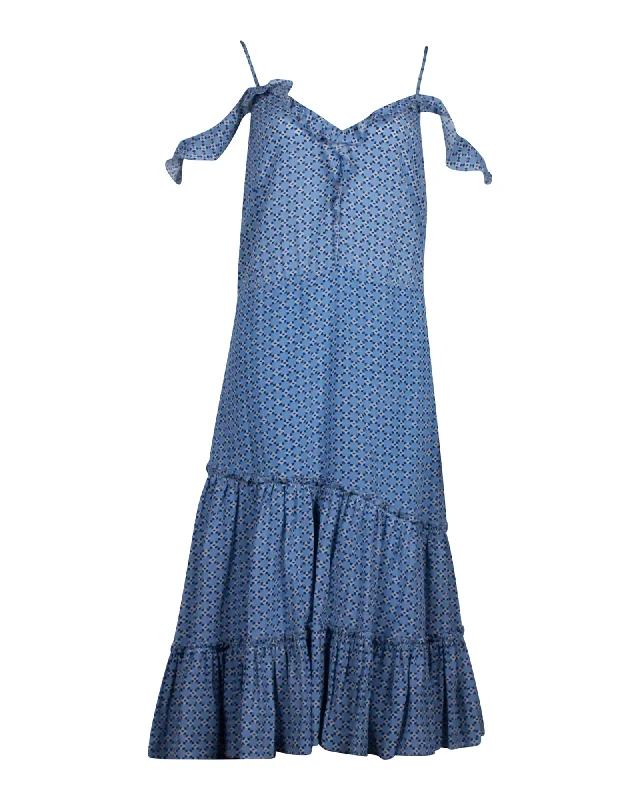 Huge Discounts This Week Altuzarra Off-The-Shoulder Ruffled Printed Dress in Blue Silk