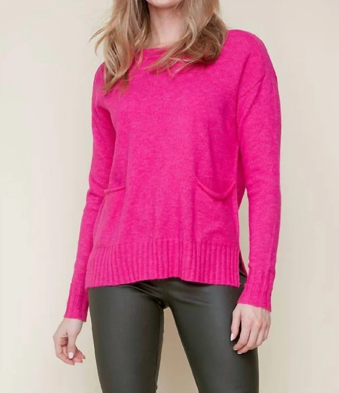 Timeless Women's Clothing Crew Neck Pocket Knit Sweater In Orchid