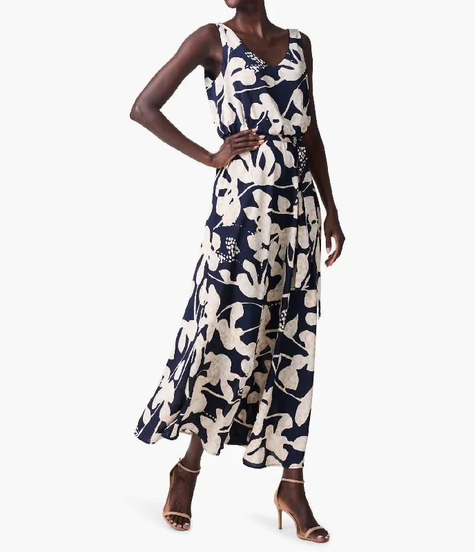 Versatile Wardrobe Essentials Long Flowy Dress In Indigo Multi