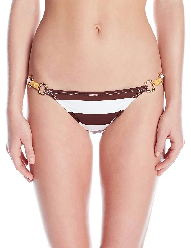 Women's Trendy Casual Outfit Women Godiva Swimsuit Side Strap Full Bikini Bottom In Brown/white