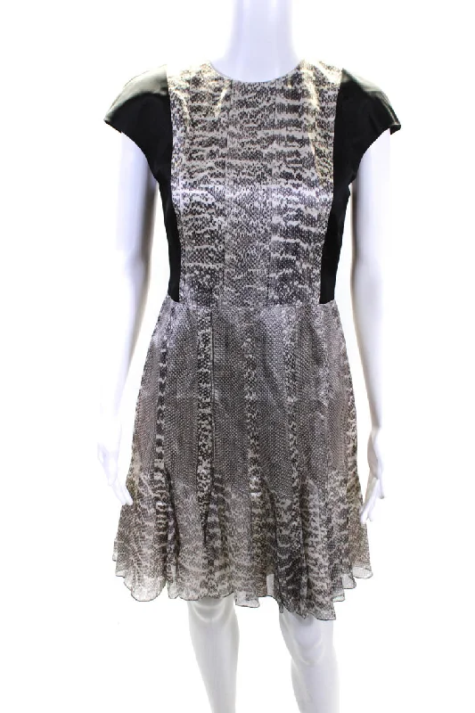 Women's Clothing Sale Online Jason Wu Womens Back Zip Snakeskin Printed Silk Swing Dress Gray White