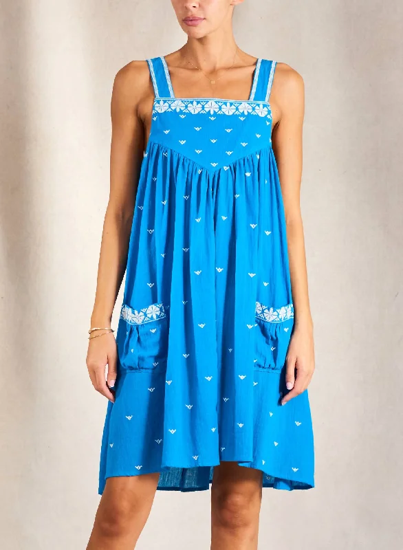 Clothing Sales Jeanie Embroidered Sundress in Blue