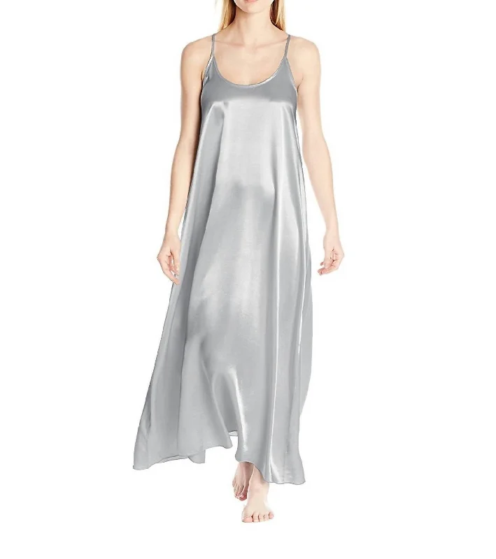 Women's Seasonal Clothing Monrow Satin Long Nightgown With Gathered Back In Dark Silver