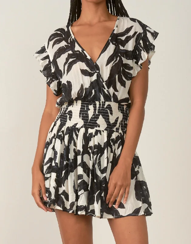 Designer Wear On Sale Leaf Print Dress In Black/White