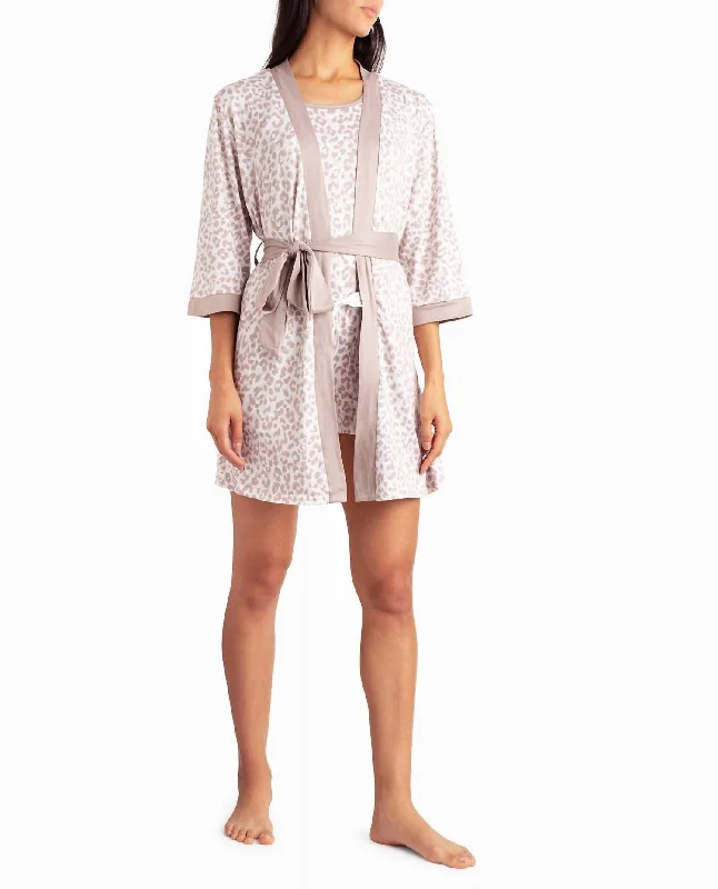 Women's Professional Outfit Peached Jersey Three-Piece Sleepwear Set In Beige Animal