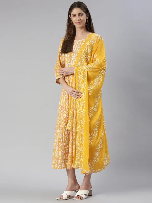 Eclectic Style Wardrobe Neeru's Mustard Maxi Casual Printed Dresses