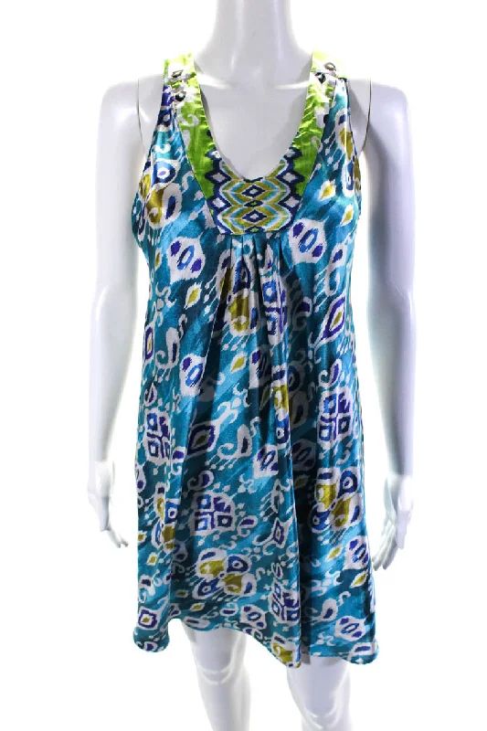 Elevate Your Wardrobe Oscar de la Renta Womens Silk Ikat Paisley Print Dress Blue