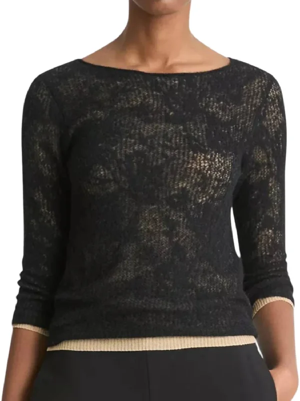 Women's Evening Clothes Lace Stitch Layered Sweater In Black/gold Cliff