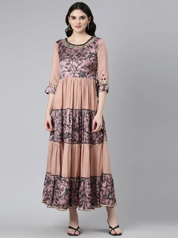 Trendy Attire For Her Neeru's Pink Straight Casual Printed Dress