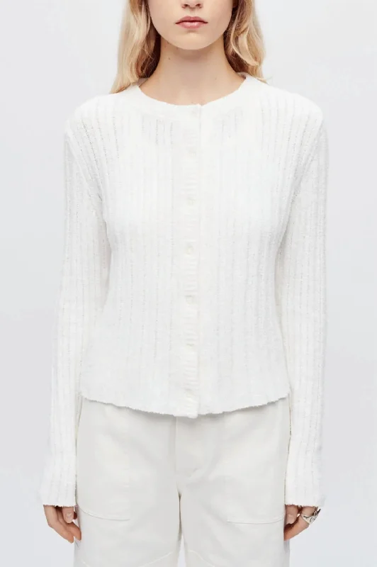 Timeless Women's Apparel Terry Ribbed Cardigan In Vintage White