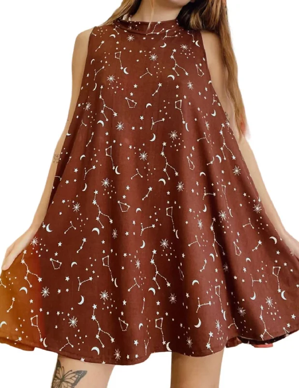 Top 10 Women's Online Clothing Stores Constellation Swing Dress In Dark Rust