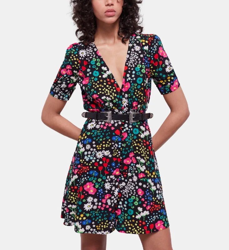 Fashion Forward Short Printed Dress With Buttoning