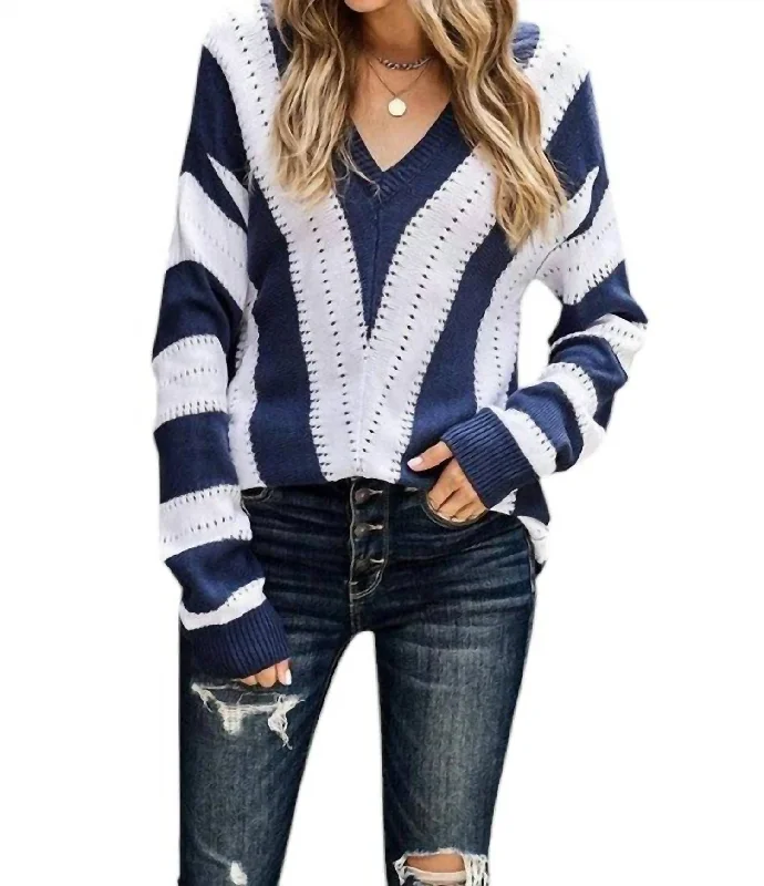 Women's Professional Garments Diana Chevron Sweater In Blue/white