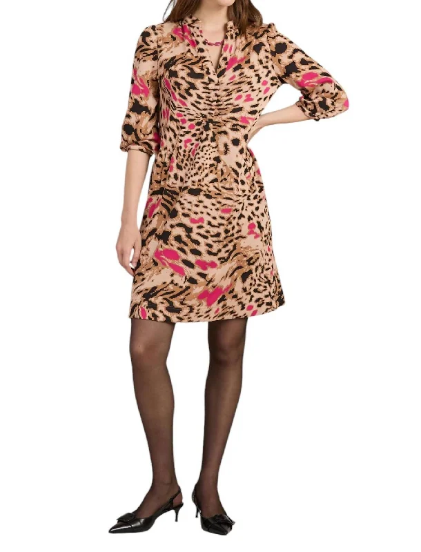 Trend Driven Wardrobe Dakota Jacquard Print Dress In Pink Animal