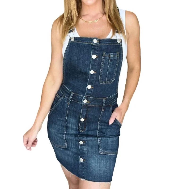 Trendy Street Style Clothing Denim Overall Dress In Dark Wash