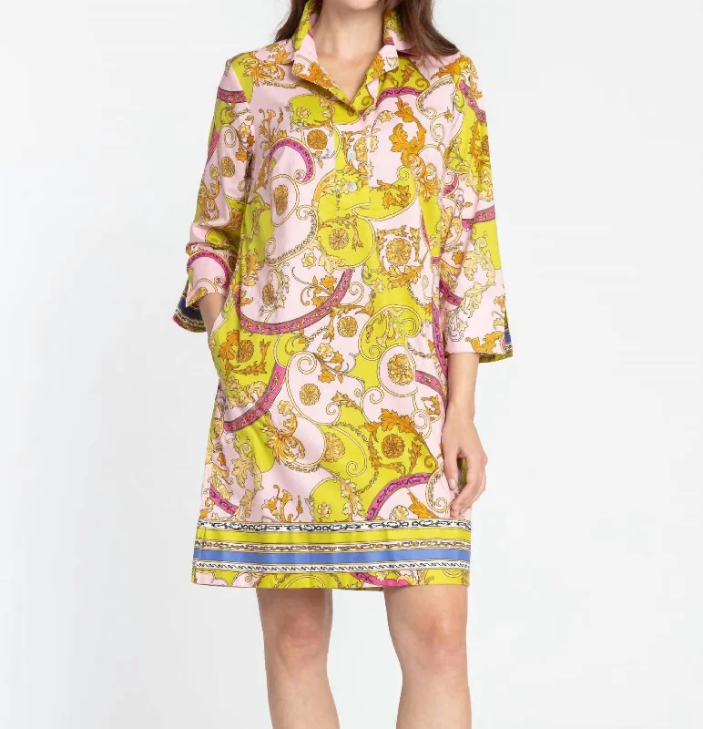 Sophisticated Style Aileen 3/4 Sleeve Versailles Print Dress In Soft Pink Multi