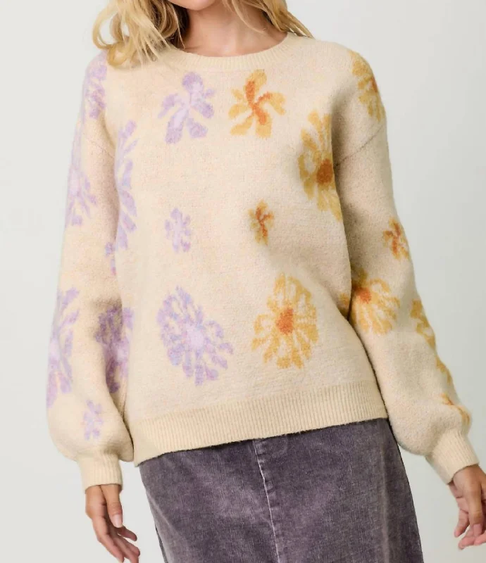 Women's Versatile Apparel Floral Pullover Sweater In Ivory/lavender