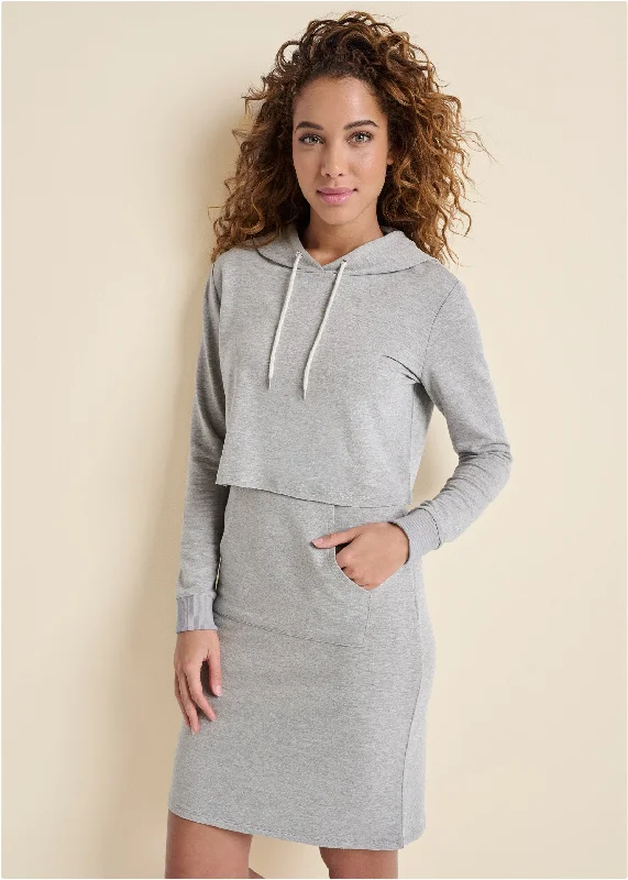 Women's Casual Apparel Layered Lounge Dress Set - Heather Grey